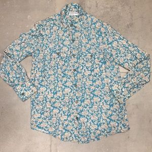 American Apparel Floral Teal Button-Up Blouse (XS)